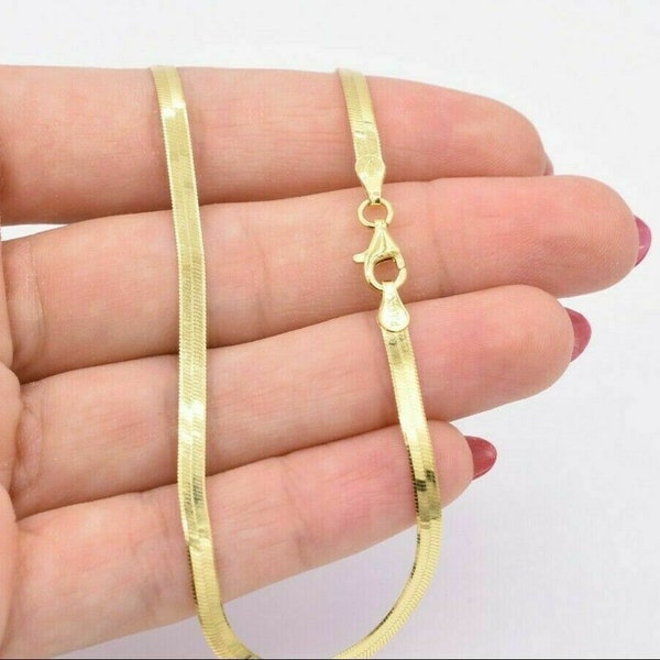 3mm Flexible Herringbone Anklet 14K Yellow Gold Clad Silver 925 Italy ALL SIZES