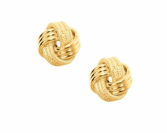 Italian Textured Triple Row Knot Rosetta Rose Stud Earrings Real 10K Yellow Gold