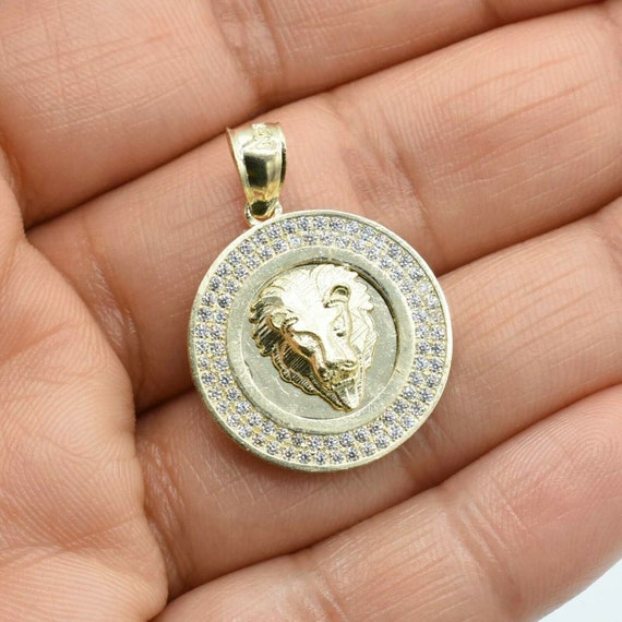 CZ Bordered Lion Medallion Pendant 