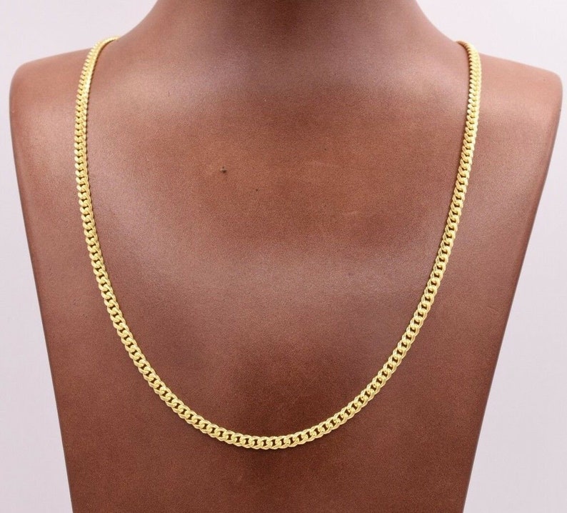 3.5mm Miami Cuban Chain Necklace Solid Yellow Gold Clad Silver Italy 925 image 1