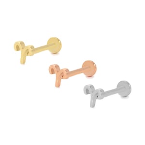 Aries Zodiac Sign Minimalist Tragus Ear Piercing Stud Real 14K Solid Gold