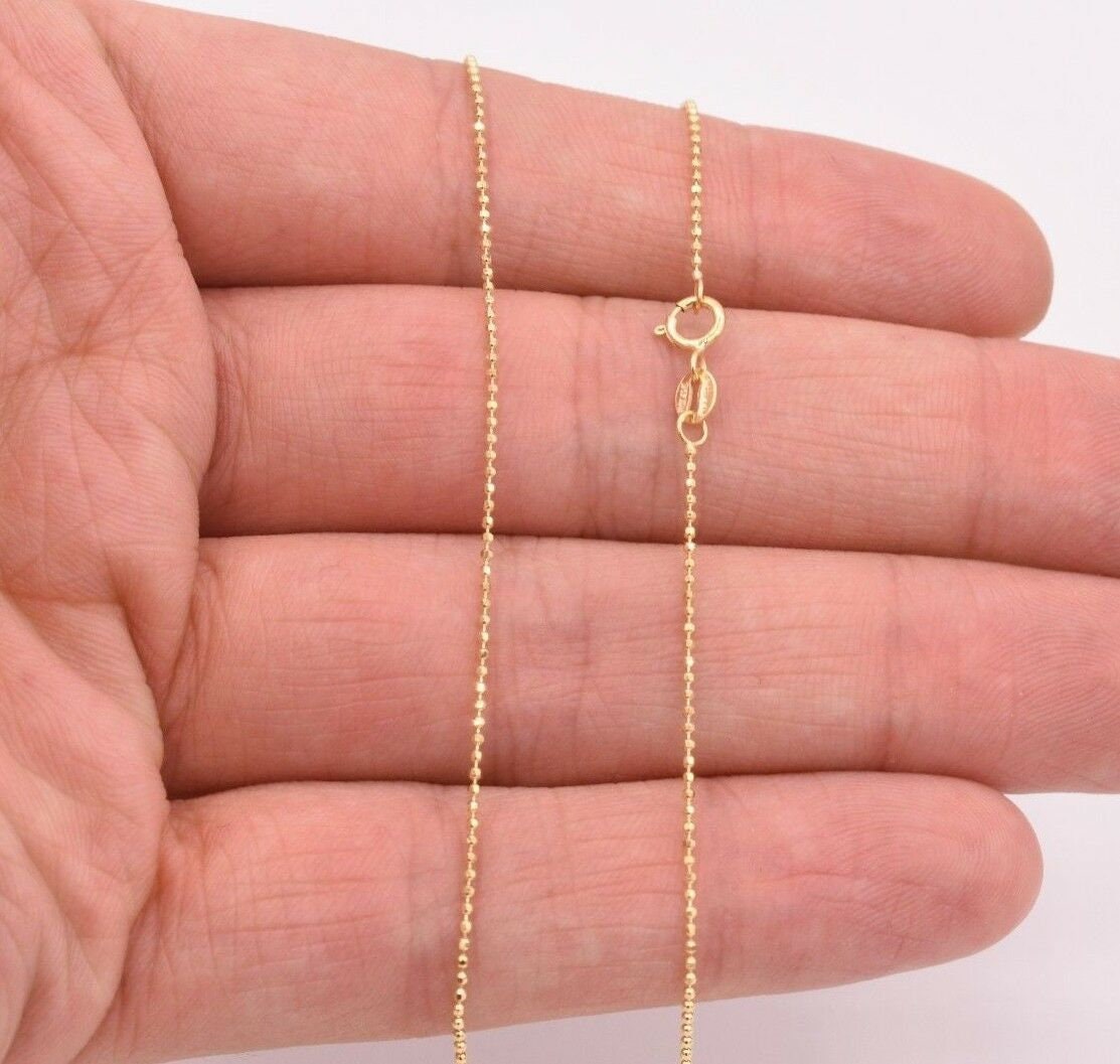 1mm Round Diamond Cut Bead Ball Chain Necklace Real Solid 14K Etsy
