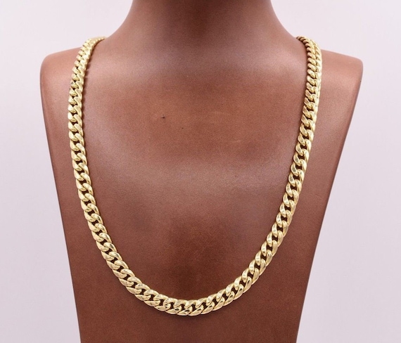 7.5mm Miami Cuban Link Chain Necklace Lobster Lock Real 10K Yellow