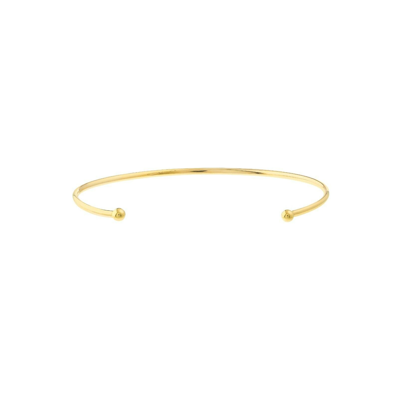 Adjustable Open Cuff Bangle with 3mm End Beads Bracelet Real 14K Yellow Gold
