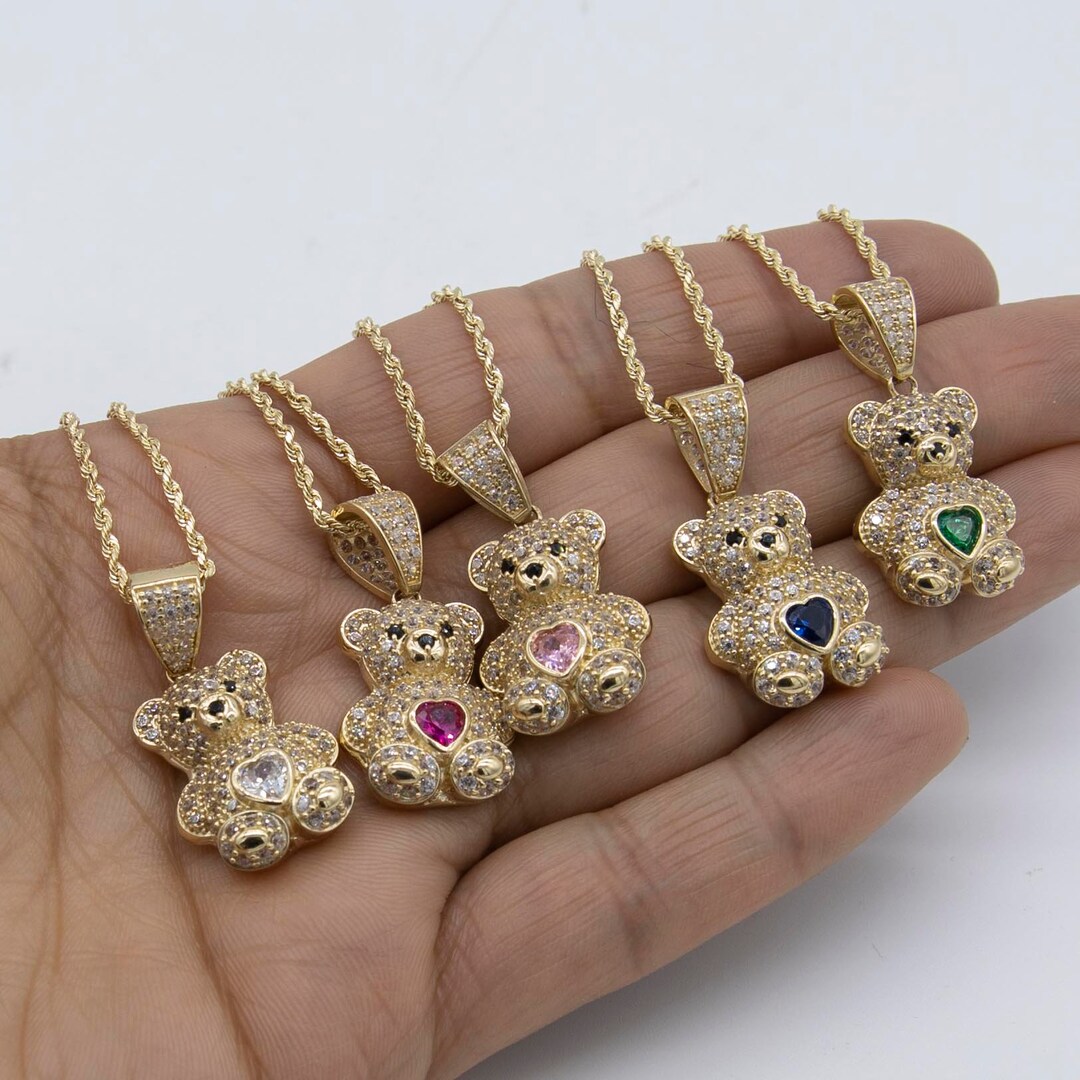 thumbnail image 2 of Goldum NYC 3/4" Teddy Bear In Heart Pendant Necklace – Real 10K Multi-Tone Gold – No Stone 2 of 5