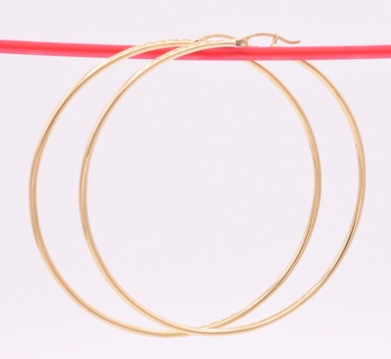 Orecchini A Cerchio Grandi Lucidi Piani In Oro Giallo 10K Reale 2,8 - Foto 6