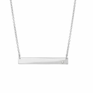 18" Polished ID Bar with CZ Accent Necklace Sterling Silver 925