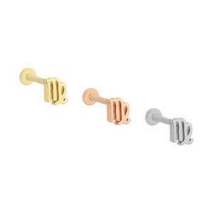 Virgo Zodiac Sign Minimalist Tragus Ear Piercing Stud Real 14K Solid Gold