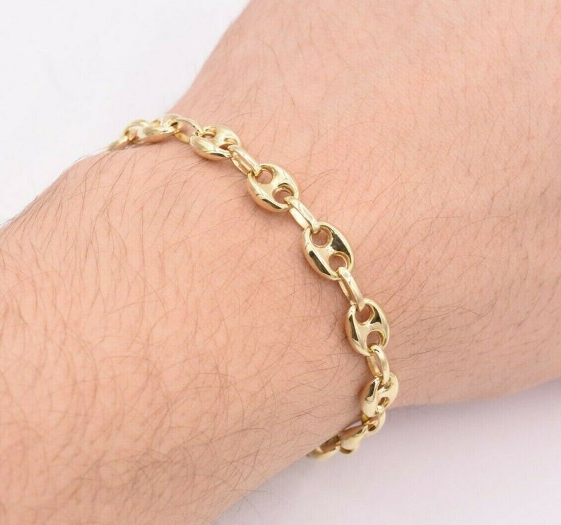 7.5mm Puffed Mariner Anchor Link Chain Bracelet Real 10K Etsy Hong Kong