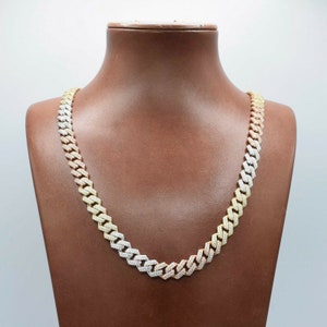 8.5mm Edge Miami Cuban Curb Link CZ Chain Real Tri-Color Sterling Silver 925