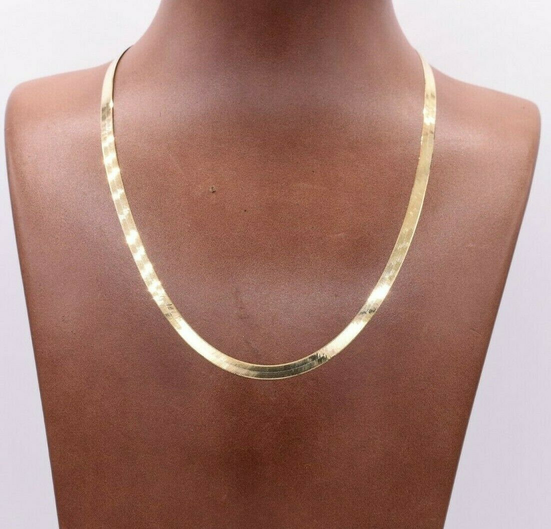 High Polished Herringbone Necklace Chain 10K Solid Yellow Gold Etsy
