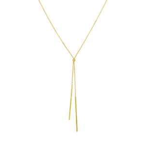 Adjustable Cable Lariat with Dangle Bar Necklace Real 14K Yellow Gold 18"