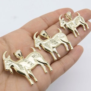 Diamond-Cut Goat Pendant Solid Real 10K Yellow Gold All Sizes