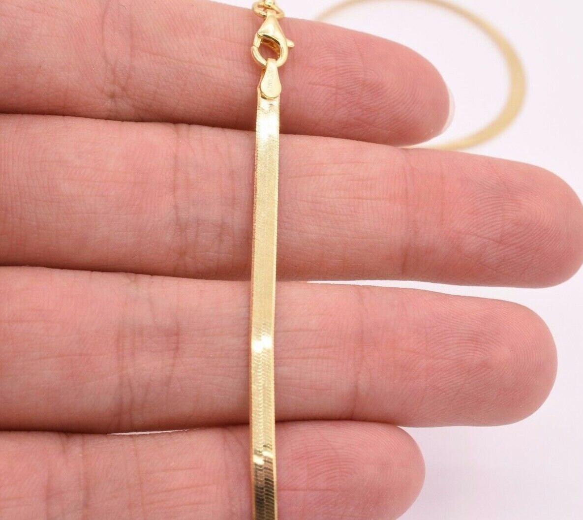 Collana In Oro Giallo 10 Kt Massiccio A Spina Di Pesce – Catena Flessibile 3 Mm, Lunghezza 16 Pollici, Made In Italy - Foto 9