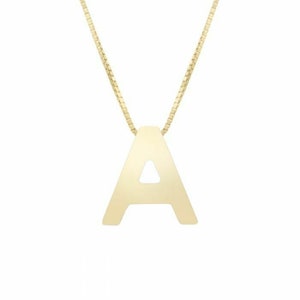 Colar com corrente de caixa com inicial de letra de bloco em ouro amarelo 14K real 18"