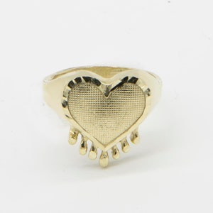 Textured Heart with Drop Ring Real Solid 10K Yellow Gold