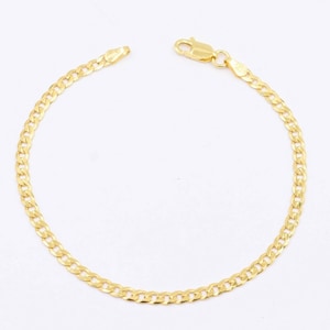 3mm Miami Cuban Chain Diamond-Cut Bracelet 14K Yellow Gold Clad Silver 925 7&quot;