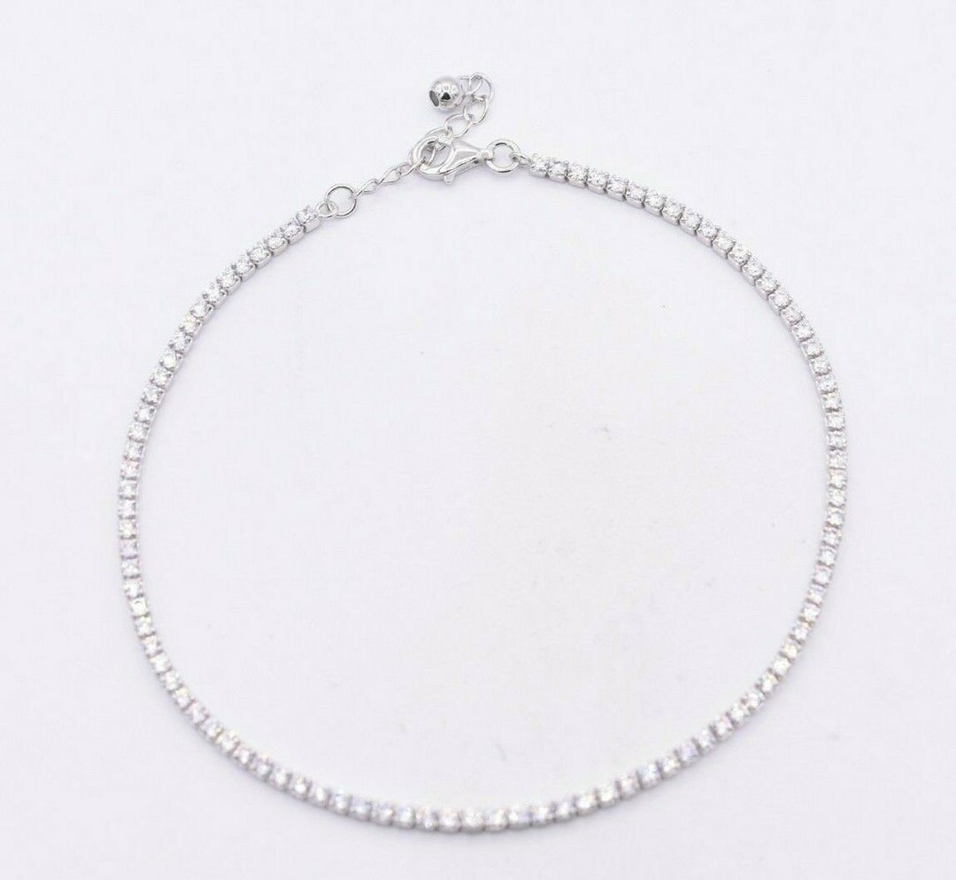 2mm CZ Round Cut Prong Set Tennis Bracelet Anklet Real Sterling Silver