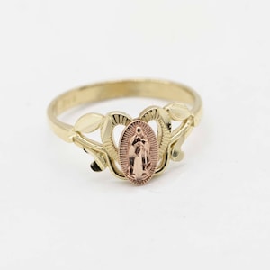 Kids Virgin Mary Lady Guadalupe Ring Real 10K Yellow Rose Gold Size 3