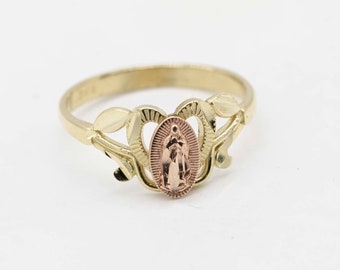Kids Virgin Mary Lady Guadalupe Ring Real 10K Yellow Rose Gold Size 3