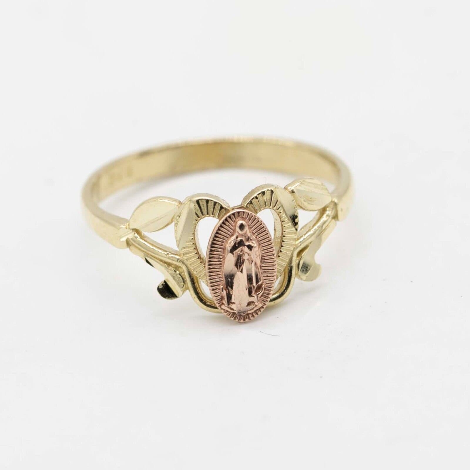 Kids Virgin Mary Lady Guadalupe Ring Real 10K Yellow Rose Gold Size 3 ...