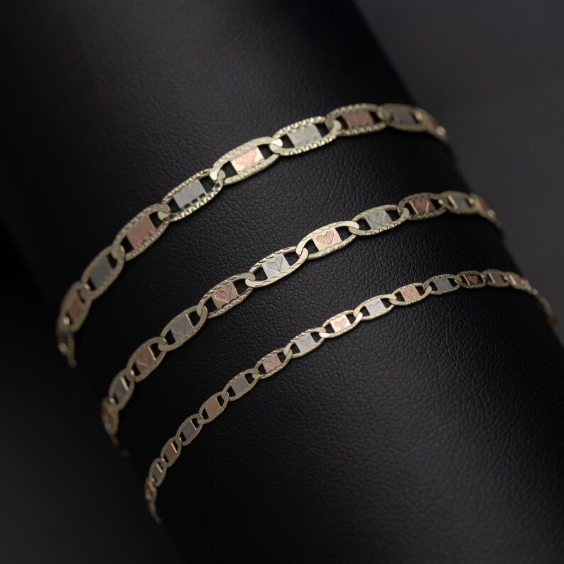 10K GOLD Heart Textured Valentino Link Bracelet Tri-Color Gold All Sizes image 5