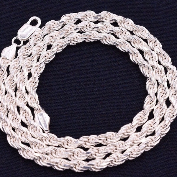 5mm Solid Diamond Cut Rope Chain Necklace Real 925 Sterling Silver Italy!