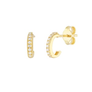 1/8tcw Diamonds Half Hoop Earrings Real 14K Yellow Gold 1.06 grams
