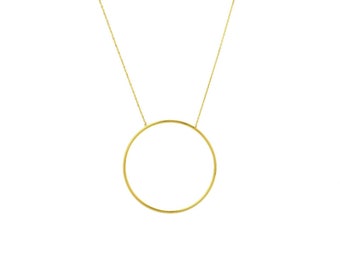 Adjustable Extra Large Circle Necklace Real 14K Yellow Gold 18"