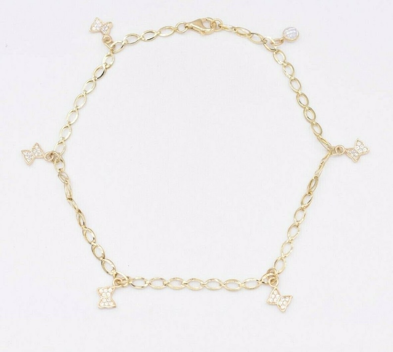 Butterfly CZ Charm Anklet Chain Real 10K Yellow Gold 10