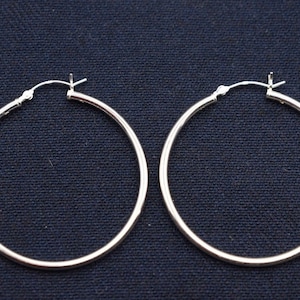 2mm X 40mm Plain Polished Round Hoop Earrings Real Solid 925 Sterling Silver