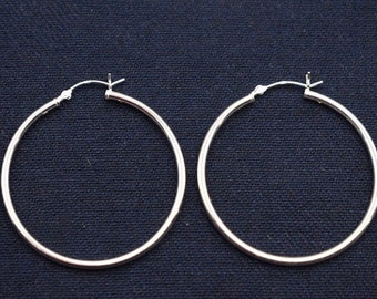 2mm X 40mm Plain Polished Round Hoop Earrings Real Solid 925 Sterling Silver