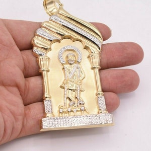4 1/2" Saint Lazarus Jesus Pendant Diamond Cut Real 10K Yellow White Gold
