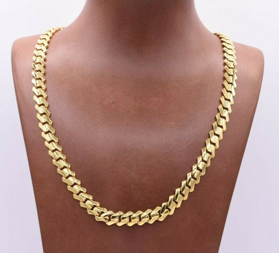 9mm Edge Miami Cuban Link Monaco Chain Necklace CZ Lock Real 10K