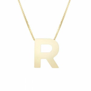 Colar com corrente em caixa com letra inicial R em ouro amarelo 14K real 18"