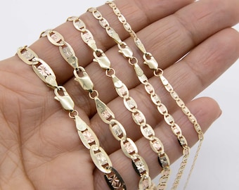 Textured Valentino Link Chain Necklace Real 14K Tri-Color Gold All Sizes