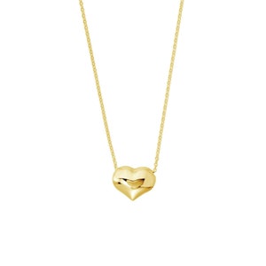 Adjustable Puffed Heart Chain Necklace Real 14K Yellow Gold 18&quot;