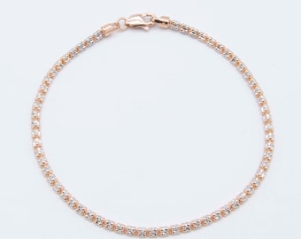 10K Oro Giallo 5.5mm Donna Taglio Diamante Bianco a Pavé Catena Figaro