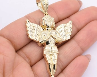 Praying Baby Angel Diamond Cut Pendant Real Solid 10K Yellow Gold