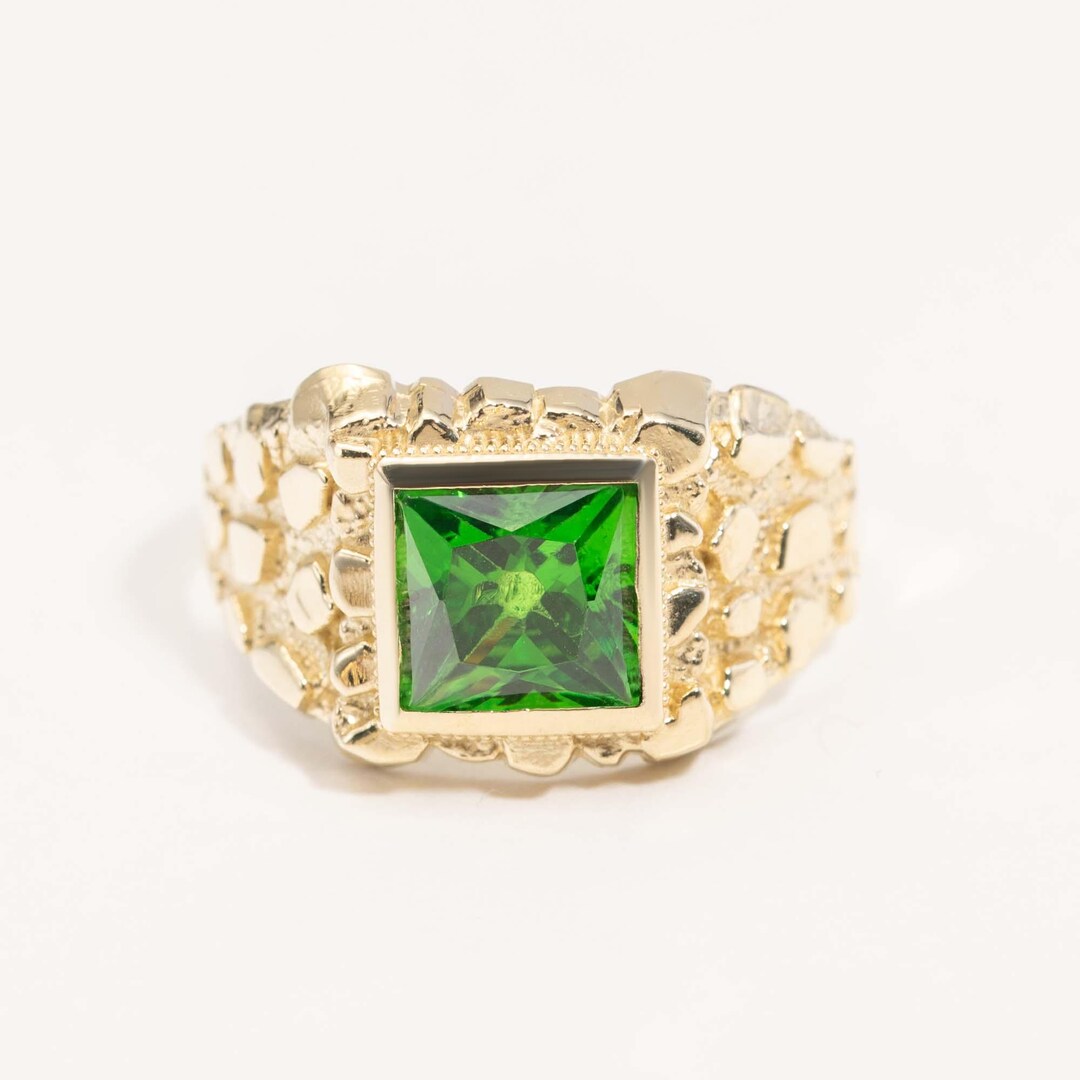 Solid 10K Gold Colorful CZ Nugget Signet Ring Yellow Gold - Etsy