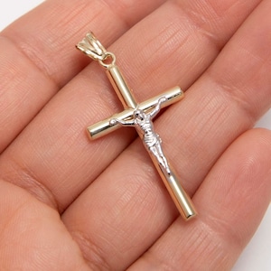 1 3/4&quot; Jesus Cross Crucifix Pendant Real 10K Yellow White Gold