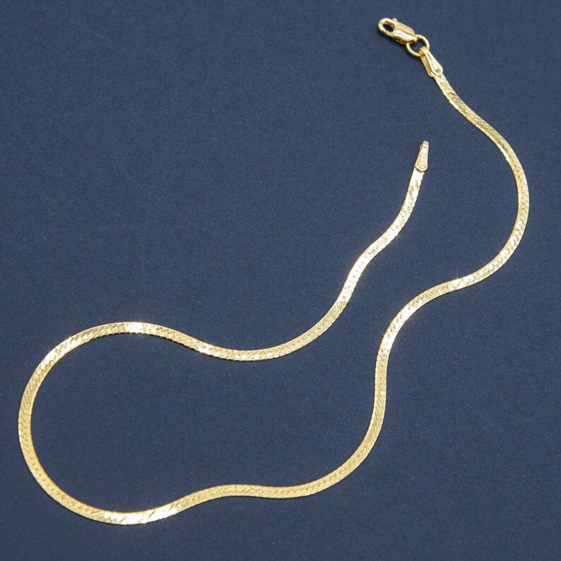 1.6mm Herringbone Chain Thin Anklet Real 14K Yellow Gold Etsy