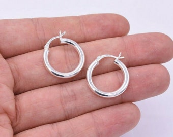 3mmx22mm Polished Small Hoop Earrings 925 Sterling Silver