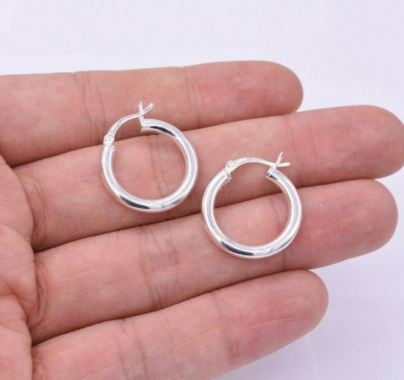 Orecchini a cerchio in argento sterling da 3 mm: chiusura a scatto lucida, tutte le misure - Italia