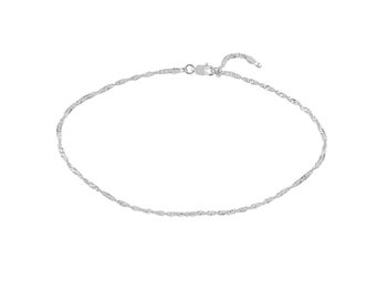 Tobillera con cadena de Singapur ajustable de 1,7 mm en oro blanco real de 14 quilates de 10"