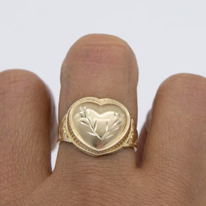 Diamond-Cut Medium Heart Ring Real 10K Yellow Gold Size 8.5