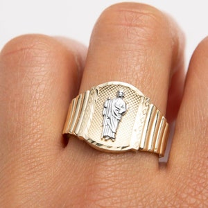 Diamond-Cut Saint Jude Ring Solid 10K Yellow White Gold All Sizes
