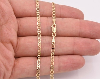 3.2mm Mariner Anchor Link Chain Necklace Real Solid 10K Yellow Gold