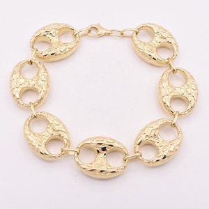 19mm Puffed Mariner Anchor Textured Chain Bracelet Real 10K Yellow Gold