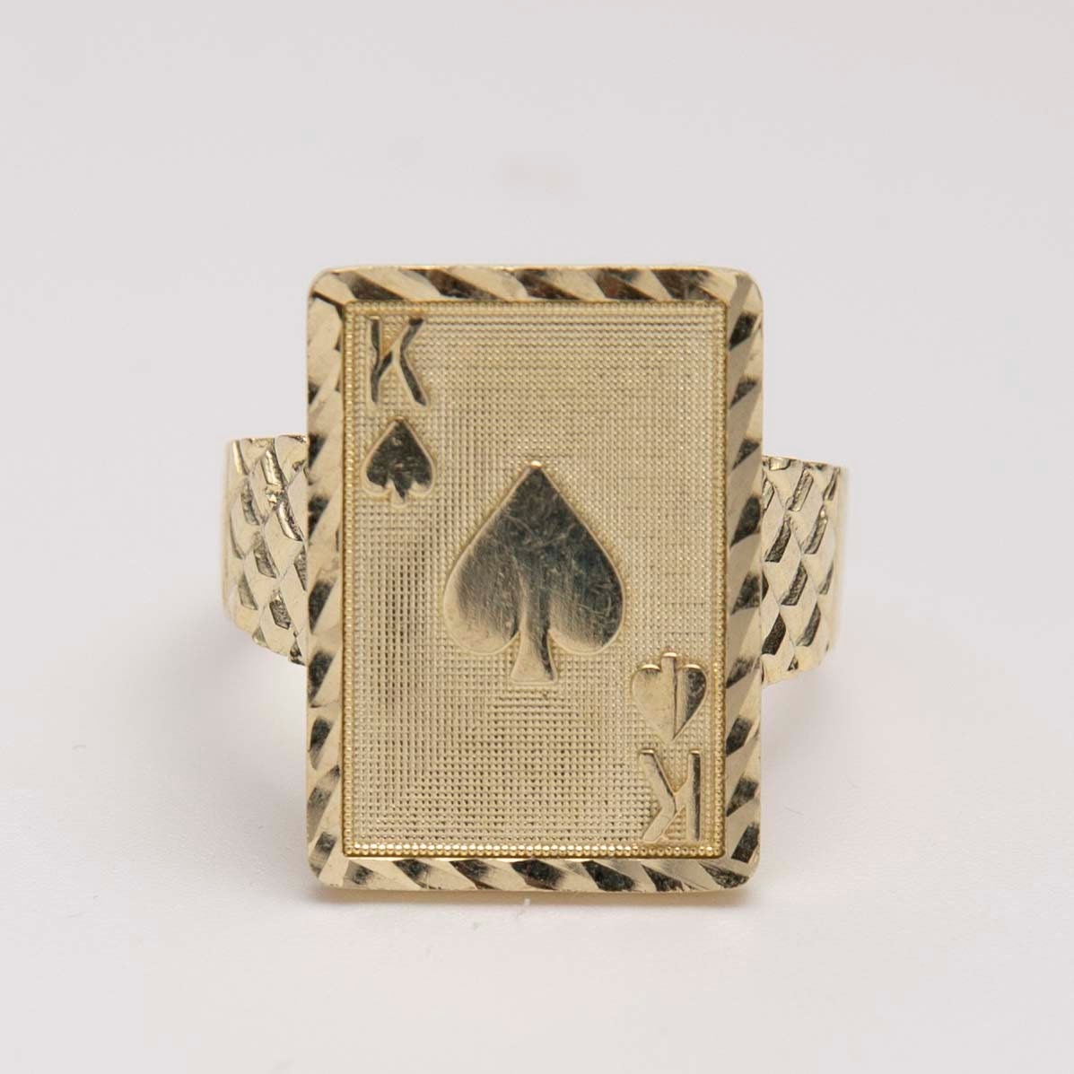 Men's 10k Yellow Gold Lucky Nugget Band – Royal Flush Of Hearts Poker Ring, Size 8 - View #12